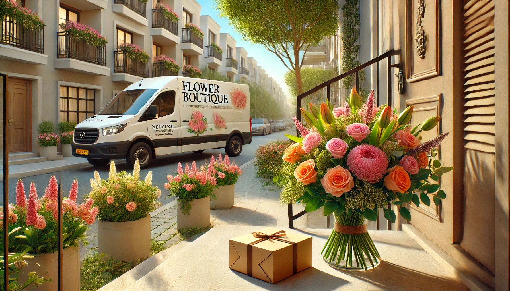 משלוחי פרחים נתניה A Realistic Image For A Blog Post About Flower Delivery In Netanya Israel. The Scene Shows A Beautiful Bouquet Of Fresh Flowers Including Roses Tul 1